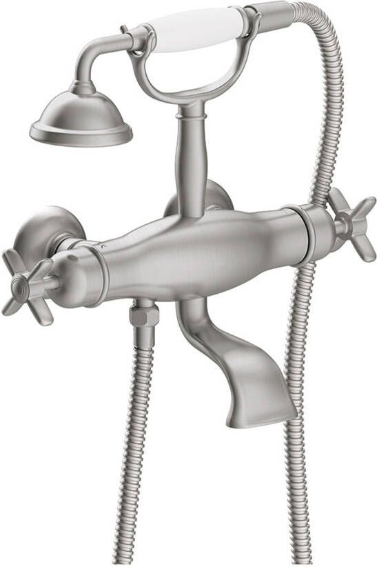 Tres Badkraan Clasic | Opbouw | Thermostaatkraan | Incl.Handdoucheset | 2-weg | hoh 15 cm | 2-knops | Vintage | RVS look - Foto 2