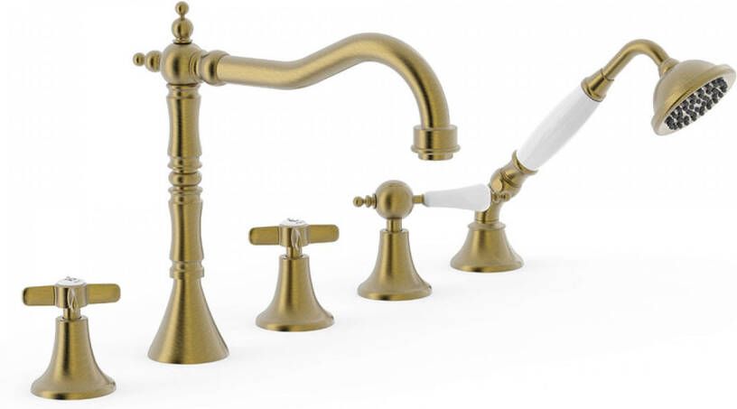 Tres Badrandkraan Clasic Mengkraan Incl. Omstelknop en Handdouche Verouderd Messing Mat - Foto 2