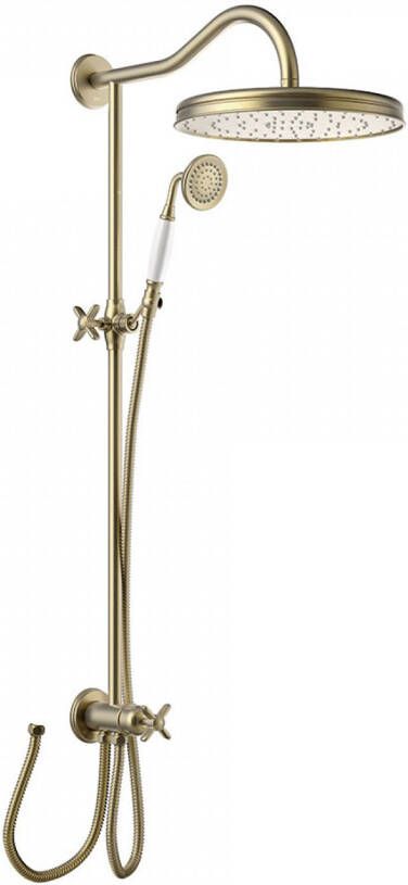 Tres Regendoucheset Opbouw Clasic Incl. Handdouche Kruisgreep Verouderd Messing Mat - Foto 2