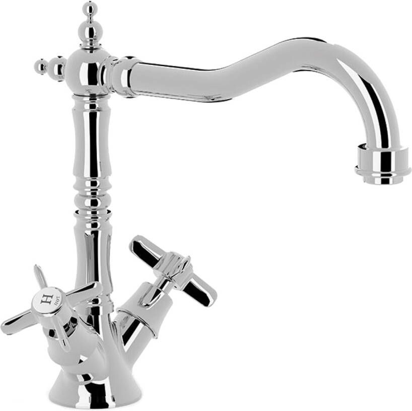 Tres Keukenkraan Clasic | Opbouw | 360° Draaibaar | Mengkraan | 2-knops | Vintage | Chroom