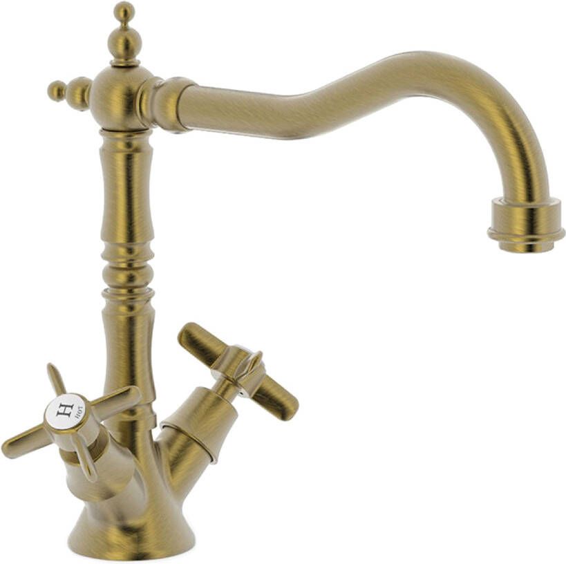Tres Keukenkraan Clasic | Opbouw | 360Â° Draaibaar | Mengkraan | 2-knops | Vintage | Messing mat