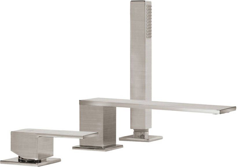 Tres Badrandkraan Cuadro Exclusive met Handdoucheset Rechte Uitloop 18 cm RVS - Foto 2
