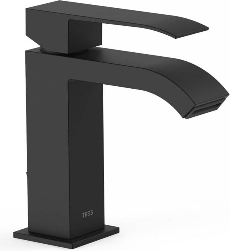 Tres Wastafelkraan Cuadro | Opbouw | Mengkraan | Waterval uitloop | Standaard model | 1-hendel | Vierkant | Zwart mat