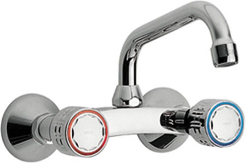 Tres Keukenkraan ESE-23 | Wandmontage | 360° Draaibaar | Mengkraan | 2-knops | Rond | Chroom - Foto 2