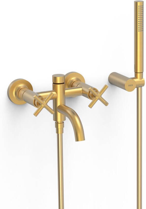 Tres Badkraan Mont Blanc | Opbouw | Mengkraan | Incl.Handdoucheset | 2-weg | hoh 15 cm | 2-hendels | Rond | 24k Goud mat