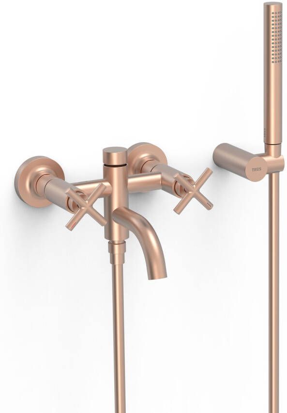 Tres Badkraan Mont Blanc | Opbouw | Mengkraan | Incl.Handdoucheset | 2-weg | hoh 15 cm | 2-hendels | Rond | Rose goud mat 24k