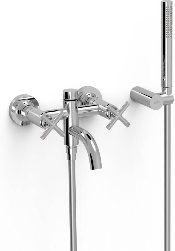 Tres Badkraan Mont Blanc | Opbouw | Mengkraan | Incl.Handdoucheset | 2-weg | hoh 15 cm | 2-hendels | Rond | Chroom