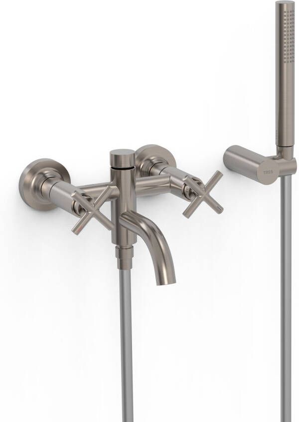 Tres Badkraan Mont Blanc | Opbouw | Mengkraan | Incl.Handdoucheset | 2-weg | hoh 15 cm | 2-hendels | Rond | RVS look