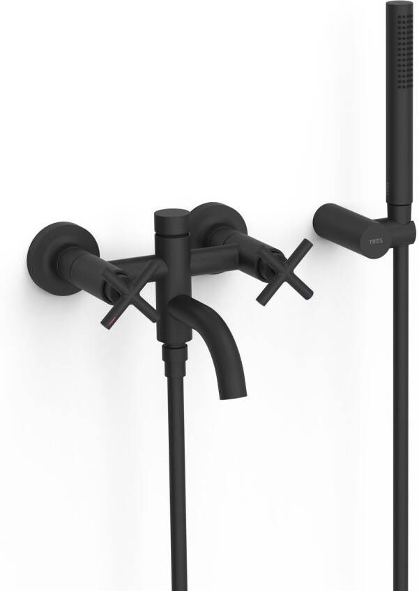 Tres Badkraan Mont Blanc | Opbouw | Mengkraan | Incl.Handdoucheset | 2-weg | hoh 15 cm | 2-hendels | Rond | Zwart