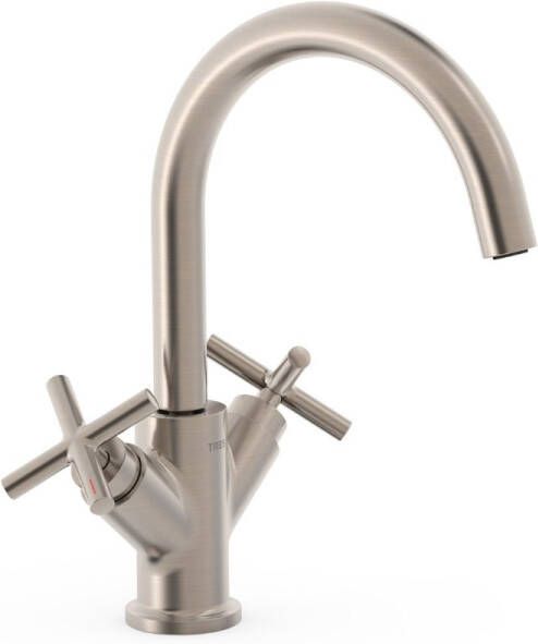 Tres Wastafelkraan Mont Blanc | Opbouw | Mengkraan | Standaard model | 2-knops | Rond | RVS look