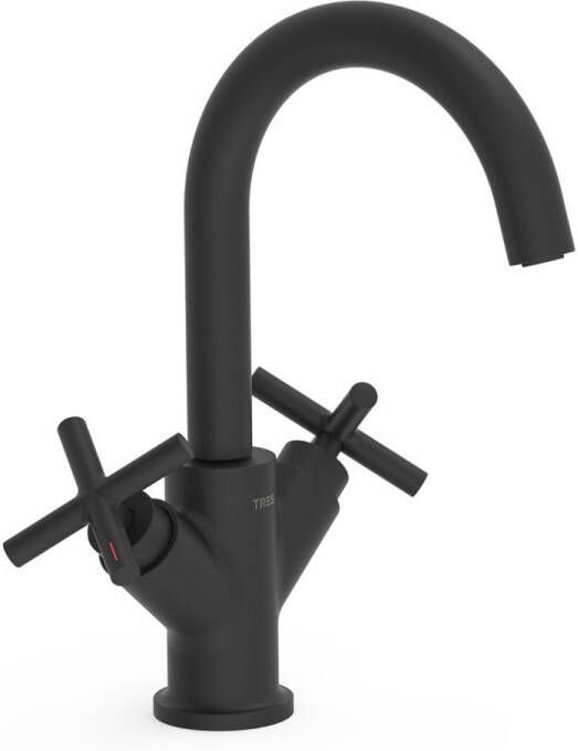 Tres Wastafelkraan Mont Blanc | Opbouw | Mengkraan | Standaard model | 2-knops | Rond | Zwart mat
