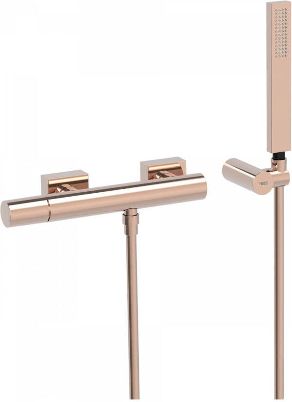 Tres Douchekraan Project | Opbouw | Mengkraan | 1-weg | hoh 15 cm | 1-knop | Rond | 24k Rose goud