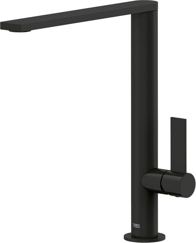 Tres Wastafelkraan Project | Opbouw | Draaibare uitloop | Mengkraan | Hoog model | 1-hendel | Rond | Zwart mat