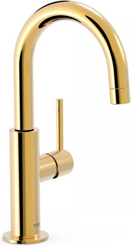 Tres Wastafelkraan Study | Opbouw | Draaibare uitloop | Mengkraan | Standaard model | 1-hendel | Rond | 24k Goud glans
