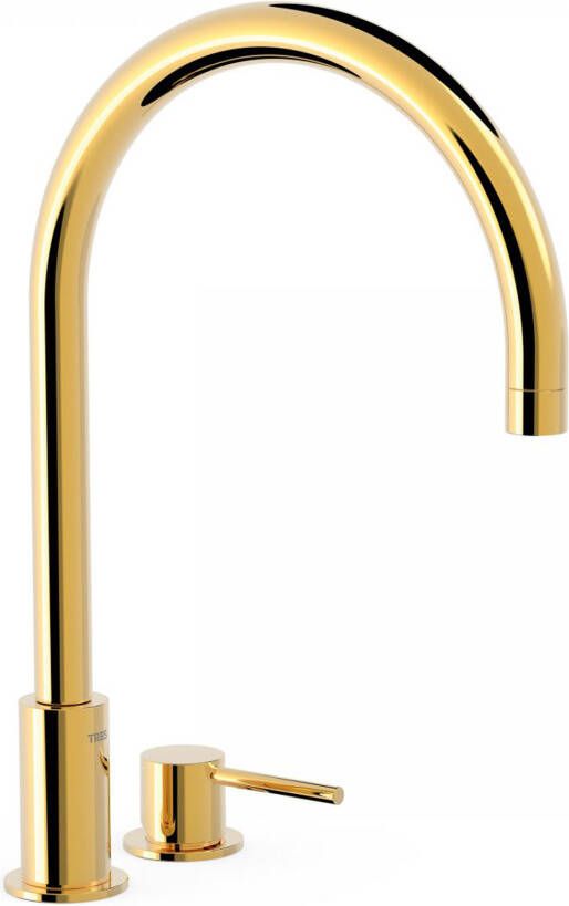 Tres Wastafelkraan Study | Opbouw | Draaibare uitloop | Mengkraan | Hoog model | 1-hendel | Rond | 24k Goud glans