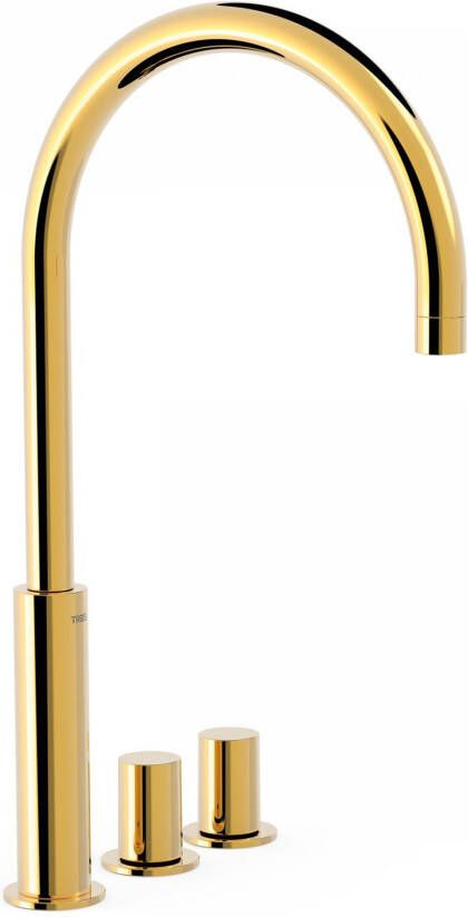 Tres Wastafelkraan Study | Opbouw | Draaibare uitloop | Mengkraan | Hoog model | 2-knops | Rond | 24k Goud glans