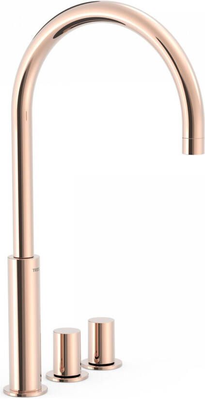 Tres Wastafelkraan Study | Opbouw | Draaibare uitloop | Mengkraan | Hoog model | 2-knops | Rond | 24k Rose goud