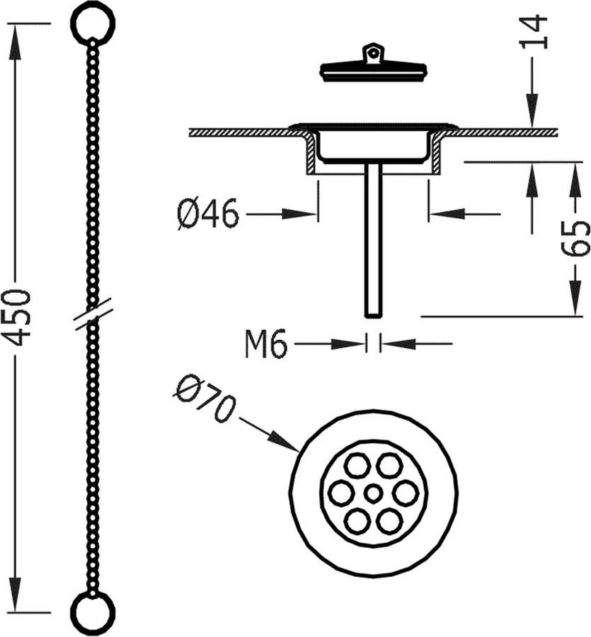Tres Afvoerplug Clasic | Vaste waste (wel afluitbaar) | Messing | Rond | Messing mat