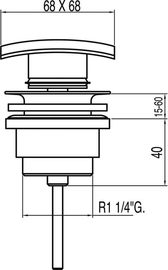 Tres Afvoerplug Cuadro | 5 4" | Click waste | Messing | Vierkant | Chroom