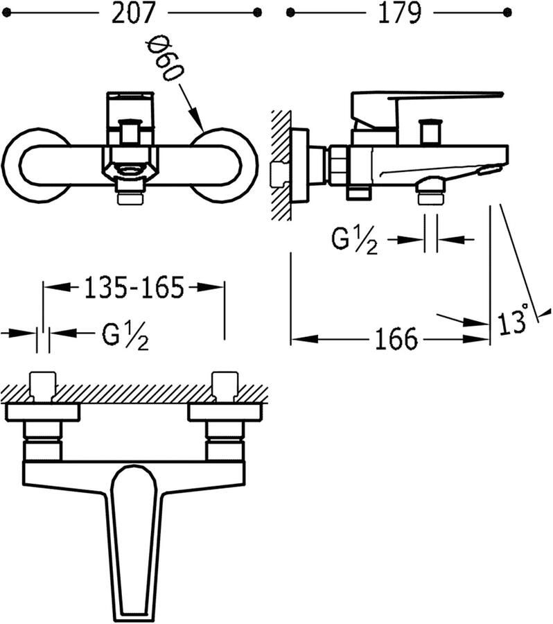 Tres Badkraan Class | Opbouw | Mengkraan | 2-weg | hoh 15 cm | 1-hendel | Rond | Chroom