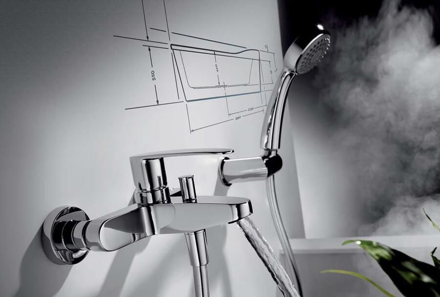 Tres Badkraan Flat | Opbouw | Mengkraan | Incl.Handdoucheset | 2-weg | hoh 15 cm | 1-hendel | Rond | Chroom