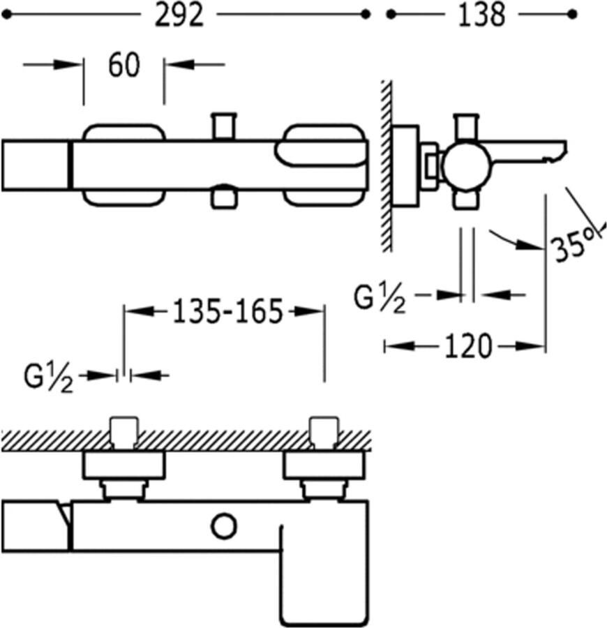 Tres Badkraan Loft | Opbouw | Mengkraan | Waterval uitloop | Incl.Handdoucheset | 2-weg | hoh 15 cm | 1-knop | Rond | RVS look