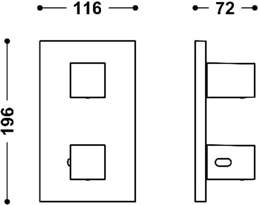 Tres Badkraan Mont Blanc | Inbouw | Thermostaatkraan | Incl.Inbouwdeel | Waterval uitloop | 2-weg | Rechthoek | Chroom