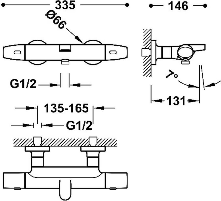 Tres Badkraan Overwall | Opbouw | Thermostaatkraan | 2-weg | 2-hendels | Ovaal | Rose goud mat 24k