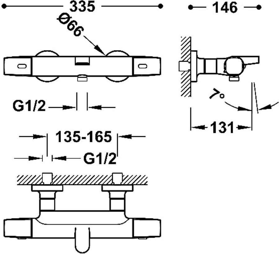 Tres Badkraan Overwall | Opbouw | Thermostaatkraan | 2-weg | 2-hendels | Rond | Rose goud mat 24k
