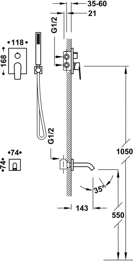 Tres Badkraan Project | Inbouw | Mengkraan | Incl.Inbouwdeel | 2-weg | Rond | 24k Goud mat