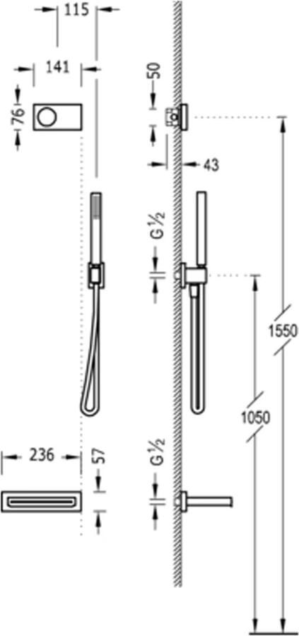 Tres Badkraan Shower Technology | Inbouw | Thermostaatkraan | Incl.Inbouwdeel | Waterval uitloop | 2-weg | Vierkant | Zwart mat - Foto 2