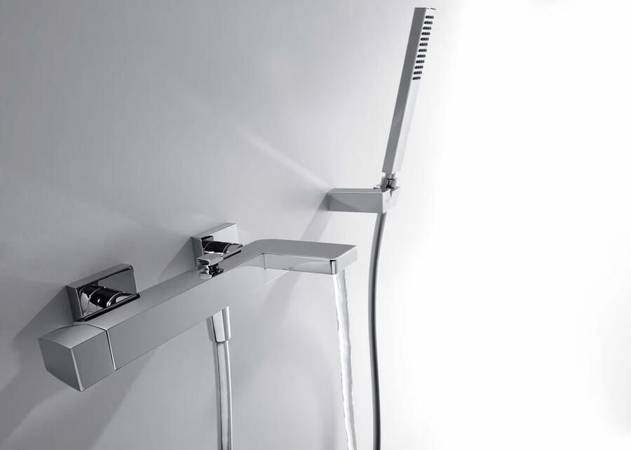 Tres Badkraan Slim | Opbouw | Mengkraan | Incl.Handdoucheset | 2-weg | hoh 15 cm | 1-knop | Vierkant | Chroom - Foto 2