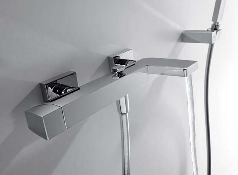 Tres Badkraan Slim | Opbouw | Mengkraan | Incl.Handdoucheset | 2-weg | hoh 15 cm | 1-knop | Vierkant | RVS look - Foto 3