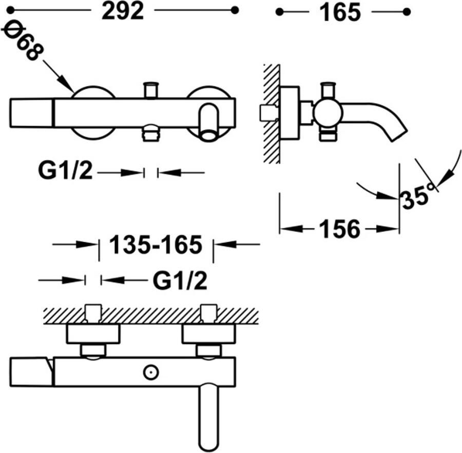 Tres Badkraan Study | Opbouw | Mengkraan | Incl.Handdoucheset | 2-weg | hoh 15 cm | 1-knop | Rond | RVS look