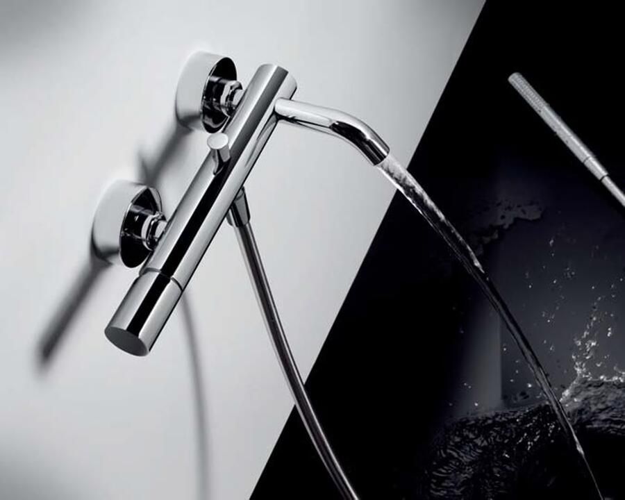 Tres Badkraan Study | Opbouw | Mengkraan | Incl.Handdoucheset | 2-weg | hoh 15 cm | 1-knop | Rond | Chroom - Foto 2