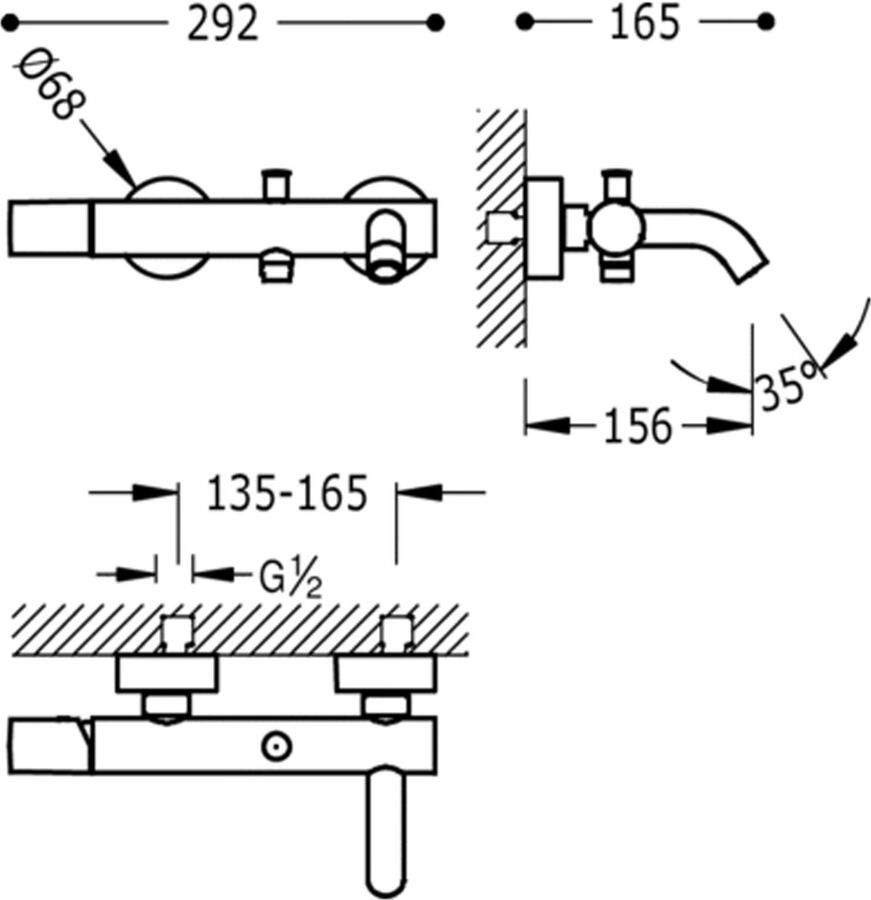 Tres Badkraan Study | Opbouw | Mengkraan | Incl.Handdoucheset | 2-weg | hoh 15 cm | 1-knop | Rond | Geel