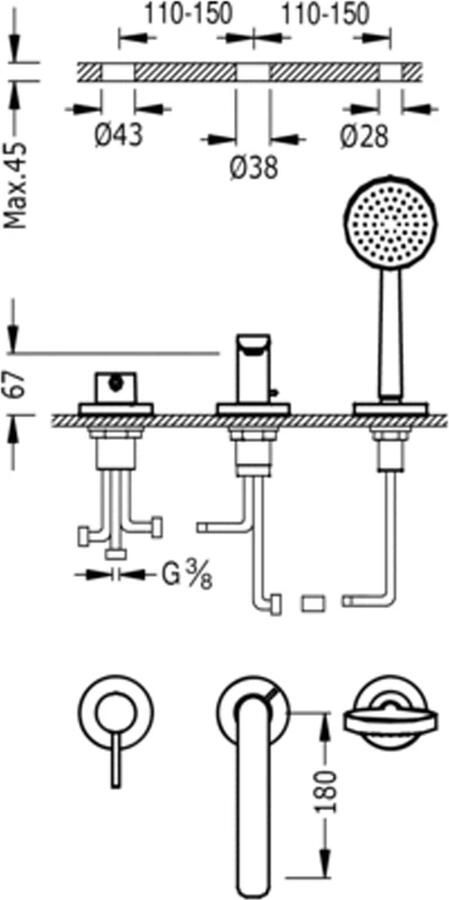 Tres Badrand kraan AlPlus | Inbouw | Mengkraan | 2-weg | Rond | Chroom