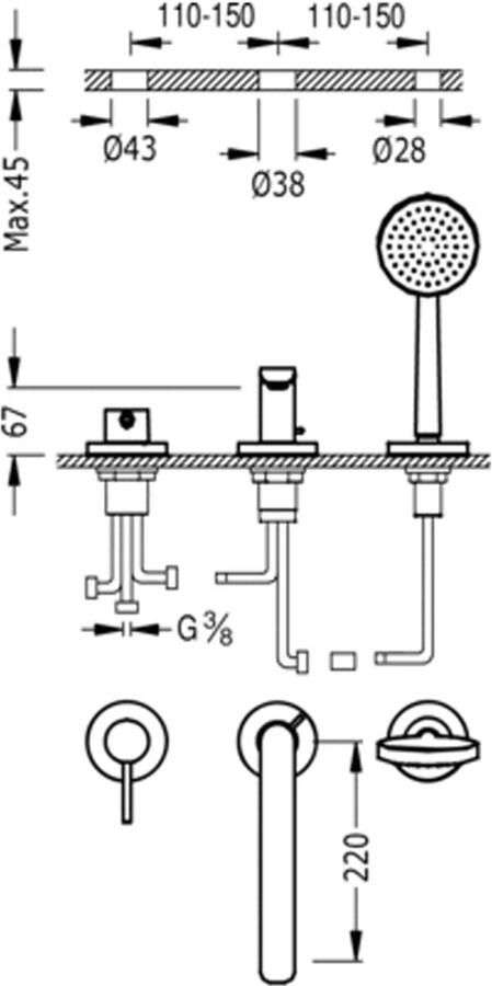 Tres Badrand kraan AlPlus | Inbouw | Mengkraan | 2-weg | Rond | Chroom