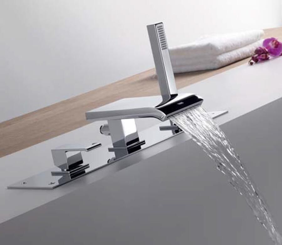 Tres Badrand kraan Cuadro | Inbouw | Mengkraan | Waterval uitloop | 2-weg | Vierkant | Chroom