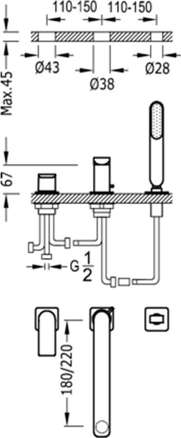 Tres Loft badrandcombinatie met mengkraan en douchegarnituur geborsteld staal 20016203AC - Foto 2