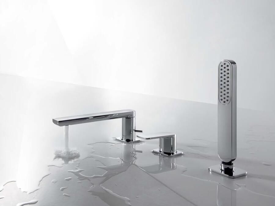 Tres Loft badrandcombinatie met mengkraan en douchegarnituur geborsteld staal 20016203AC