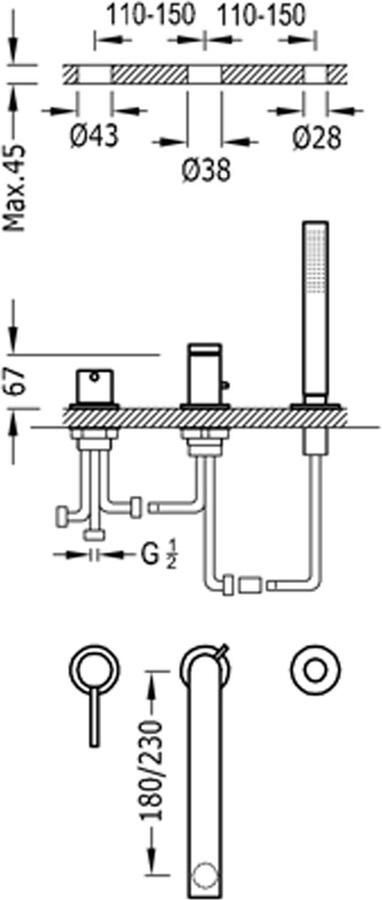 Tres Max badrandcombinatie met mengkraan en douchegarnituur 06216102 - Foto 2