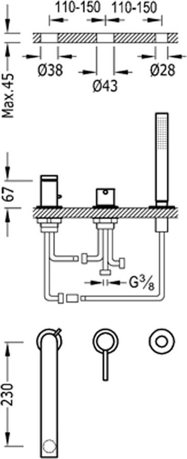 Tres Max badrandcombinatie met mengkraan en douchegarnituur 06216102 - Foto 3