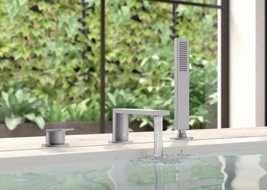 Tres Badrandkraan Project 1-Hendel Rechte Uitloop 18 cm met Omstel en Handdouche RVS - Foto 2