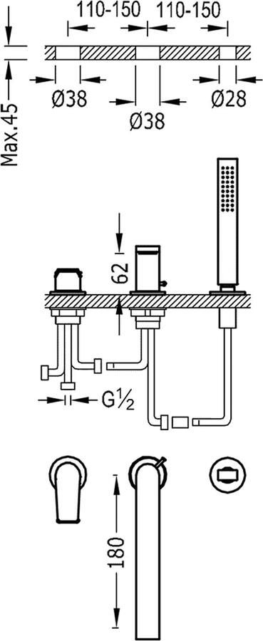 Tres Badrand kraan Project | Inbouw | Mengkraan | 2-weg | Rond | 24k Goud mat