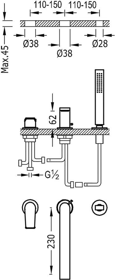 Tres Badrand kraan Project | Inbouw | Mengkraan | 2-weg | Rond | Zwart metallic