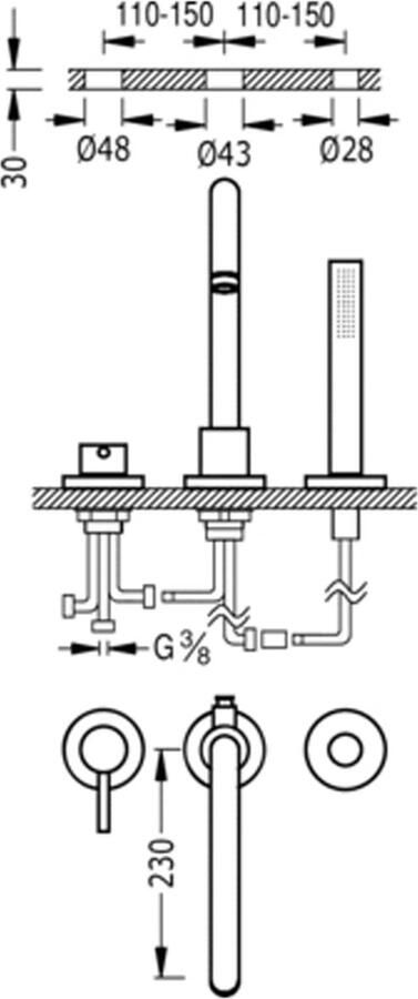 Tres Badrand kraan Study | Inbouw | Mengkraan | 2-weg | Rond | Chroom