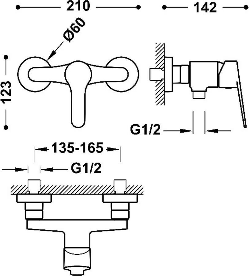 Tres Base douche mengkraan opbouw enkele handgreep chroom