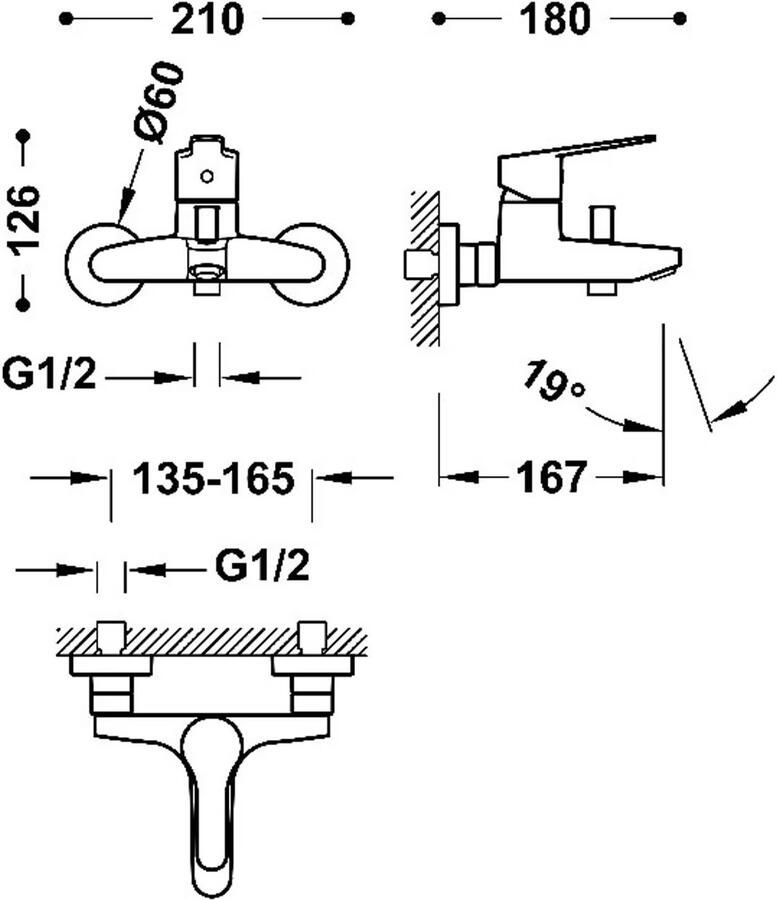Tres Base bad douchemengkraan opbouw enkele handgreep chroom