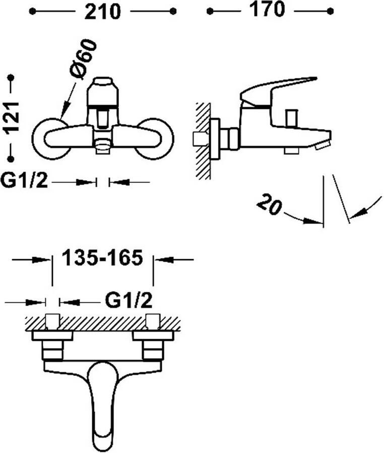 Tres Base Plus badmengkraan opbouw chroom